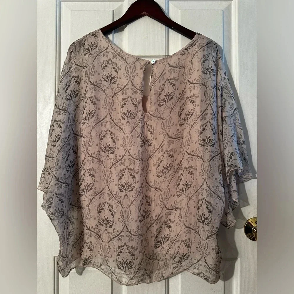 PIAZZA ROMA Italian ๐ฎ๐น 100% Silk Blouse Capelet Ivory Blush Floral M 2 in 1 - Picture 2 of 14